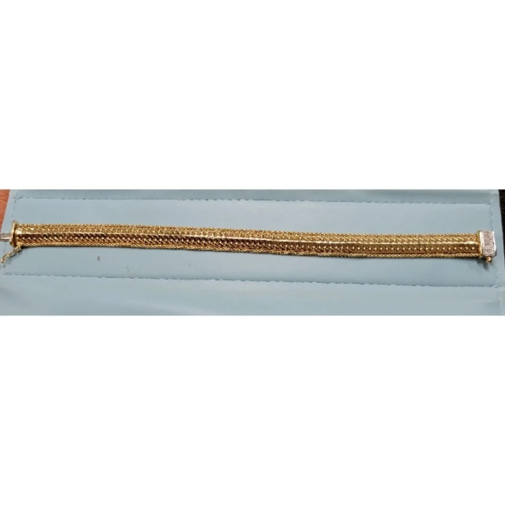 Ross Simons 14kt Italian Gold 8" Bracelet W/ Diamonds 14k Italy New Vintage 12gm - Picture 4 of 8